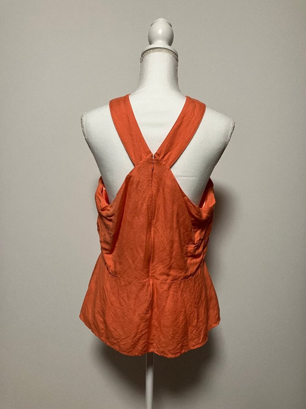 Ann Taylor Factory Orange Linen Criss Cross Halter Peplum Top Blouse, Size 14 - Picture 3 of 8